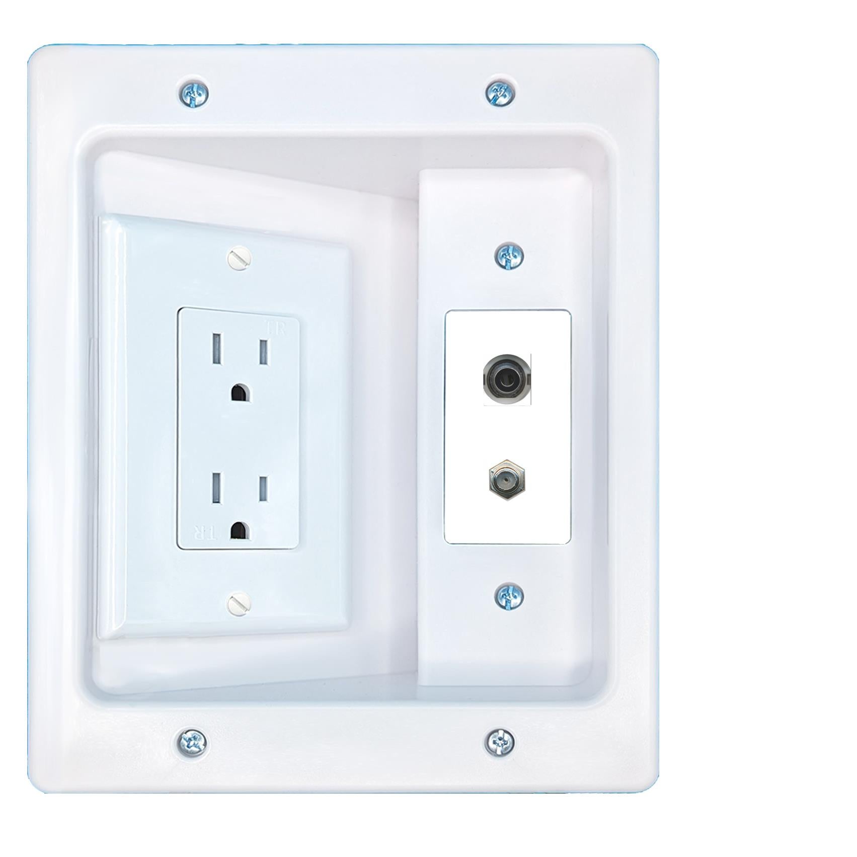 RiteAV 3.5mm COAX Recessed Wall Plate Cable Concealer Management Kit with Power Outlet Hides Cords and Cables