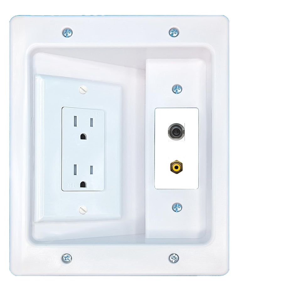 RiteAV 3.5mm RCA-YELLOW Recessed Wall Plate Cable Concealer Management Kit with Power Outlet Hides Cords and Cables