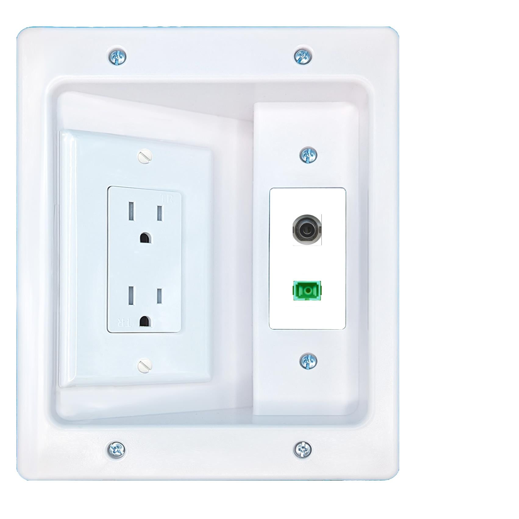 RiteAV 3.5mm SC-APC-SX Recessed Wall Plate Cable Concealer Management Kit with Power Outlet Hides Cords and Cables