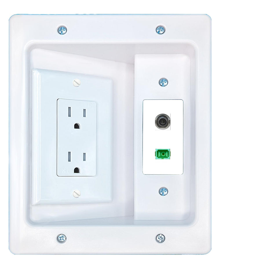 RiteAV 3.5mm SC-APC-SX Recessed Wall Plate Cable Concealer Management Kit with Power Outlet Hides Cords and Cables