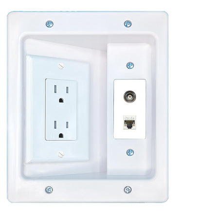 RiteAV BNC CAT5E Recessed Wall Plate Cable Concealer Management Kit with Power Outlet Hides Cords and Cables