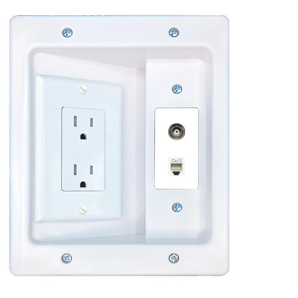 RiteAV BNC PHONE Recessed Wall Plate Cable Concealer Management Kit with Power Outlet Hides Cords and Cables