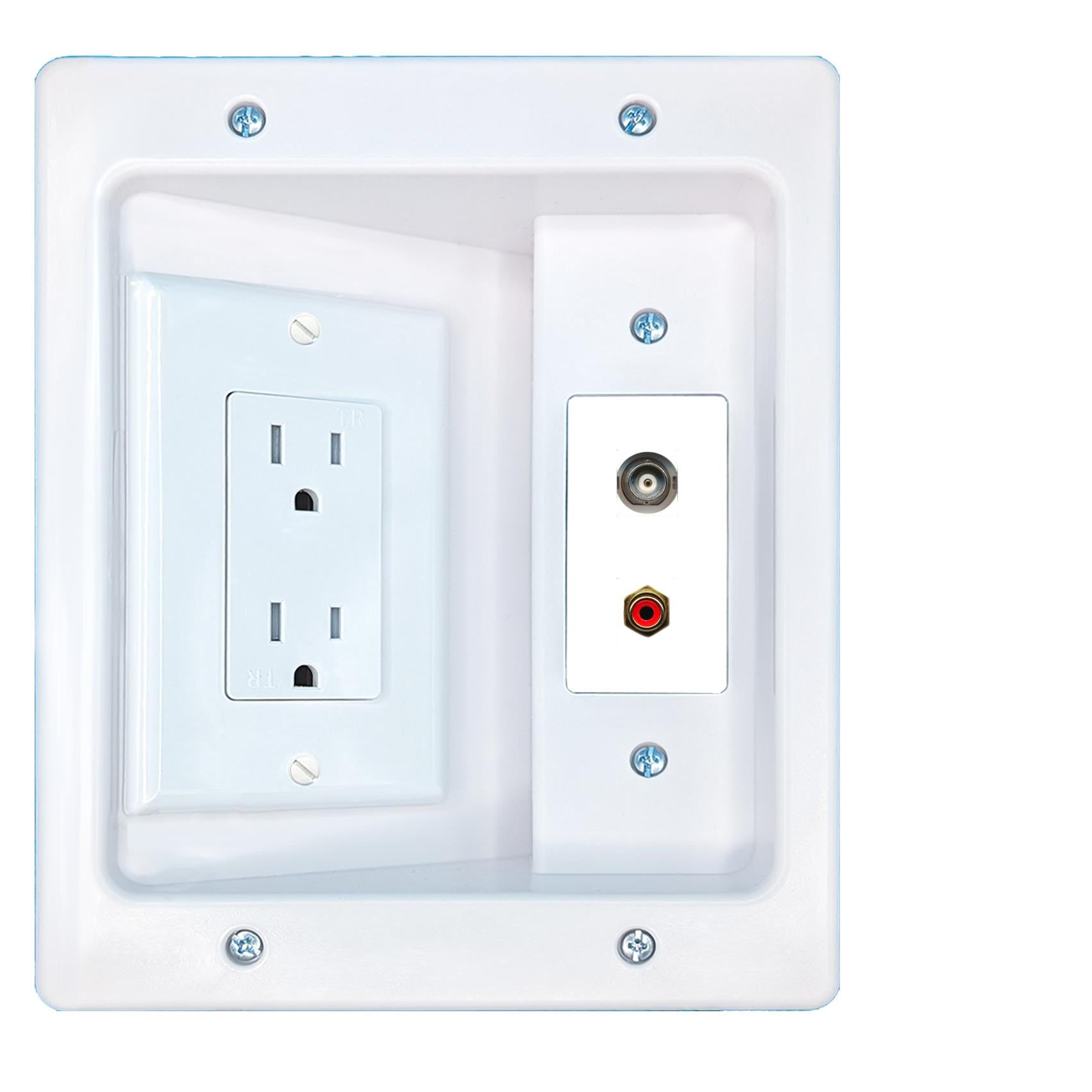 RiteAV BNC RCA-RED Recessed Wall Plate Cable Concealer Management Kit with Power Outlet Hides Cords and Cables