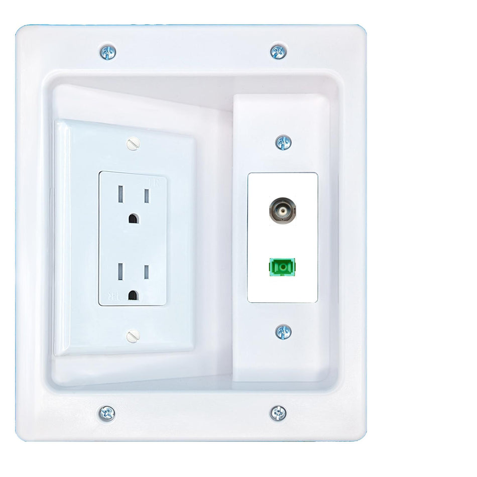 RiteAV BNC SC-APC-SX Recessed Wall Plate Cable Concealer Management Kit with Power Outlet Hides Cords and Cables