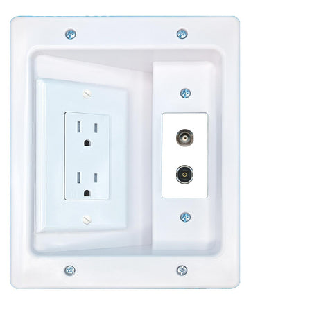 RiteAV BNC TOSLINK Recessed Wall Plate Cable Concealer Management Kit with Power Outlet Hides Cords and Cables