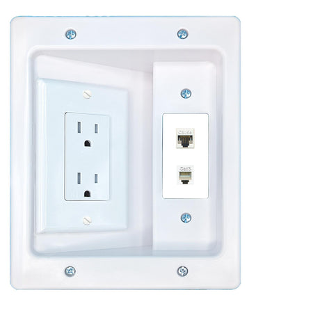 RiteAV CAT5E PHONE Recessed Wall Plate Cable Concealer Management Kit with Power Outlet Hides Cords and Cables