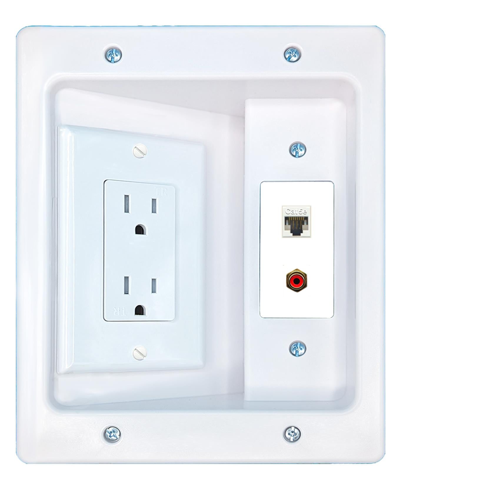 RiteAV CAT5E RCA-RED Recessed Wall Plate Cable Concealer Management Kit with Power Outlet Hides Cords and Cables