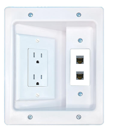 RiteAV 2 CAT6A Recessed Wall Plate Cable Concealer Management Kit with Power Outlet Hides Cords and Cables