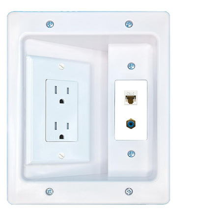 RiteAV CAT6 RCA-BLUE Recessed Wall Plate Cable Concealer Management Kit with Power Outlet Hides Cords and Cables