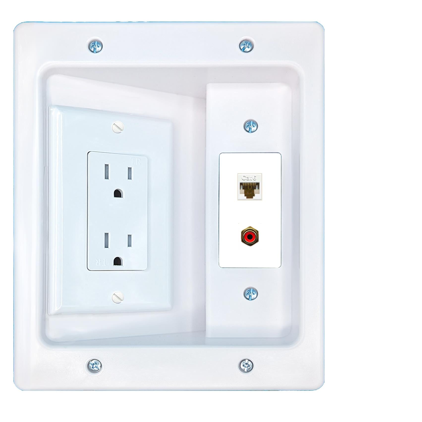 RiteAV CAT6 RCA-RED Recessed Wall Plate Cable Concealer Management Kit with Power Outlet Hides Cords and Cables