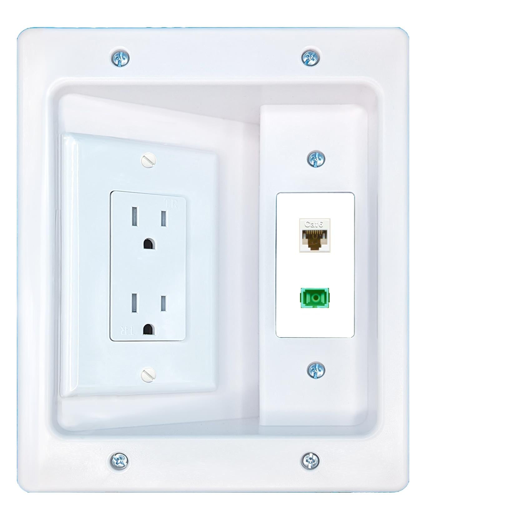 RiteAV CAT6 SC-APC-SX Recessed Wall Plate Cable Concealer Management Kit with Power Outlet Hides Cords and Cables