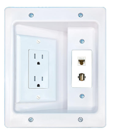 RiteAV CAT6 USB2 Recessed Wall Plate Cable Concealer Management Kit with Power Outlet Hides Cords and Cables