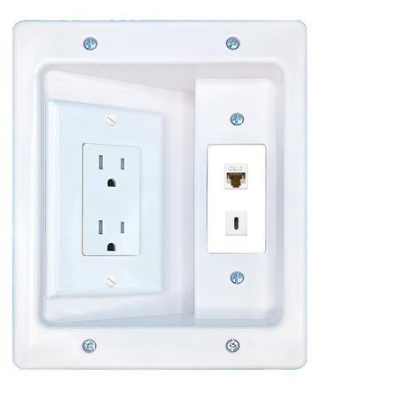 RiteAV CAT6 USBC Recessed Wall Plate Cable Concealer Management Kit with Power Outlet Hides Cords and Cables