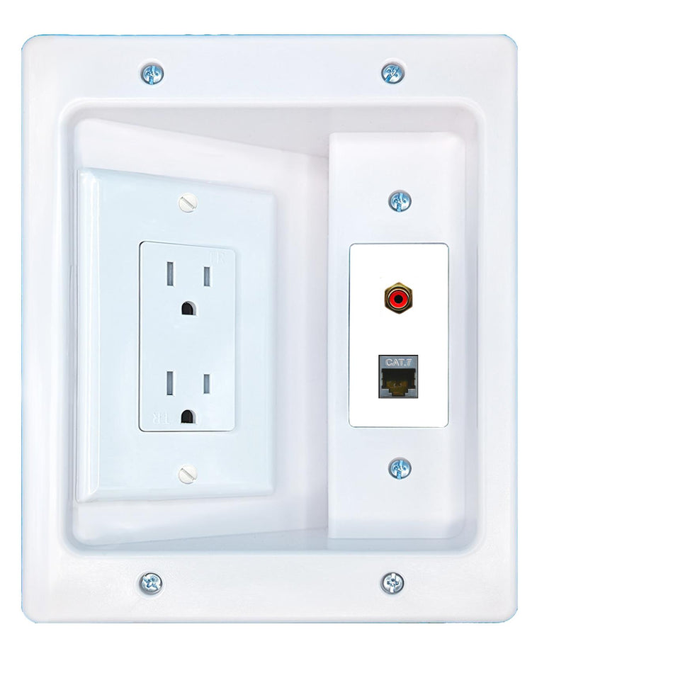 RiteAV CAT7 RCA-RED Recessed Wall Plate Cable Concealer Management Kit with Power Outlet Hides Cords and Cables