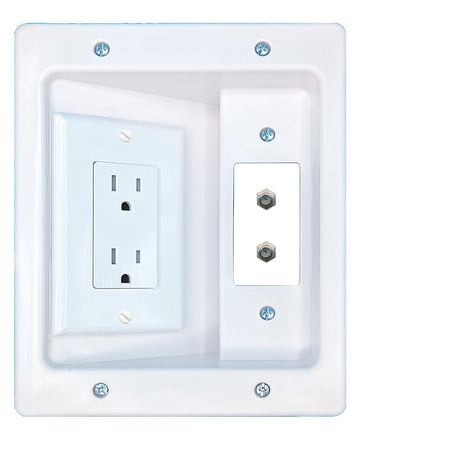 RiteAV 2 COAX Recessed Wall Plate Cable Concealer Management Kit with Power Outlet Hides Cords and Cables