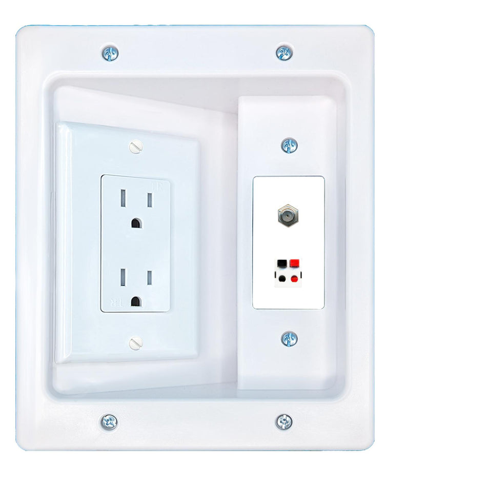 RiteAV COAX SPEAKER Recessed Wall Plate Cable Concealer Management Kit with Power Outlet Hides Cords and Cables