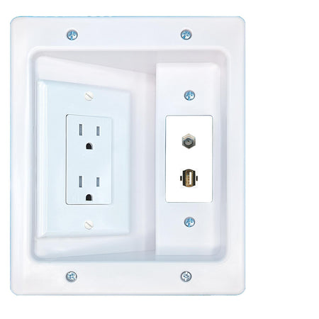 RiteAV COAX USB2 Recessed Wall Plate Cable Concealer Management Kit with Power Outlet Hides Cords and Cables
