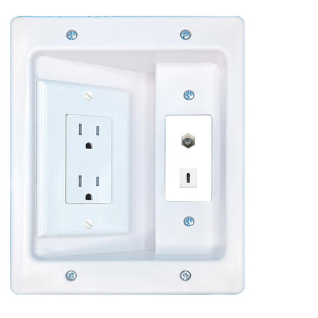 RiteAV COAX USBC Recessed Wall Plate Cable Concealer Management Kit with Power Outlet Hides Cords and Cables