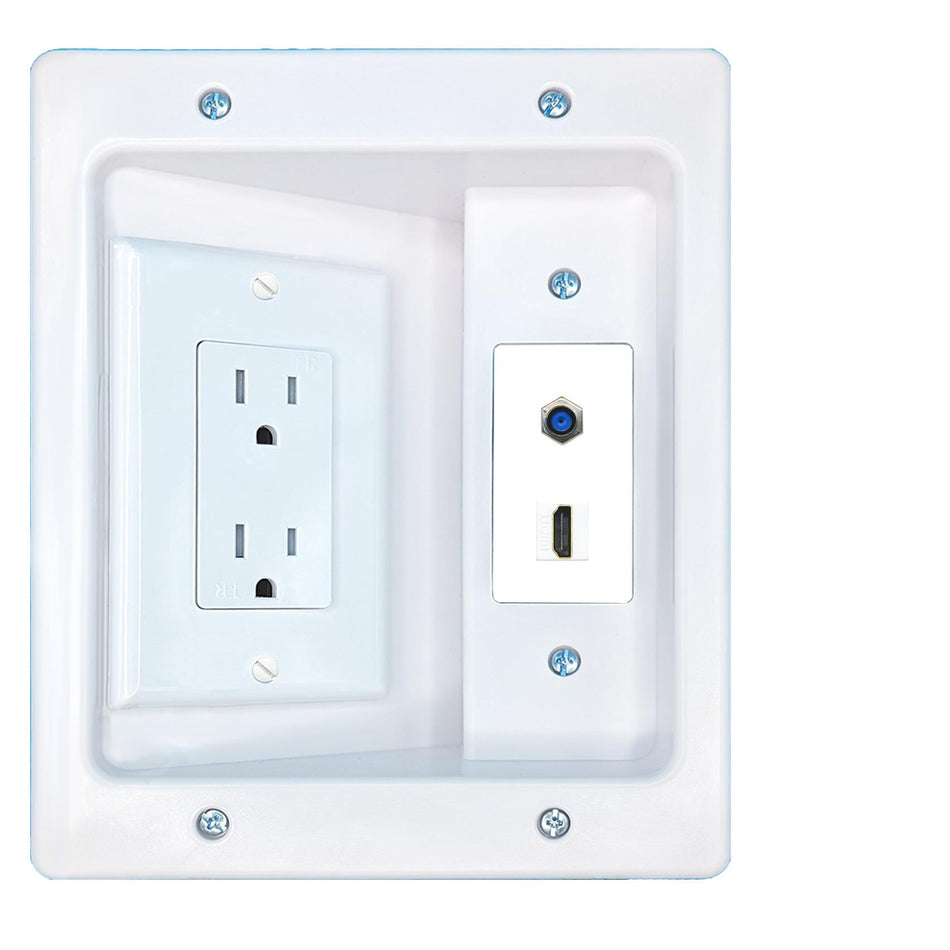 RiteAV F81 HDMI Recessed Wall Plate Cable Concealer Management Kit with Power Outlet Hides Cords and Cables