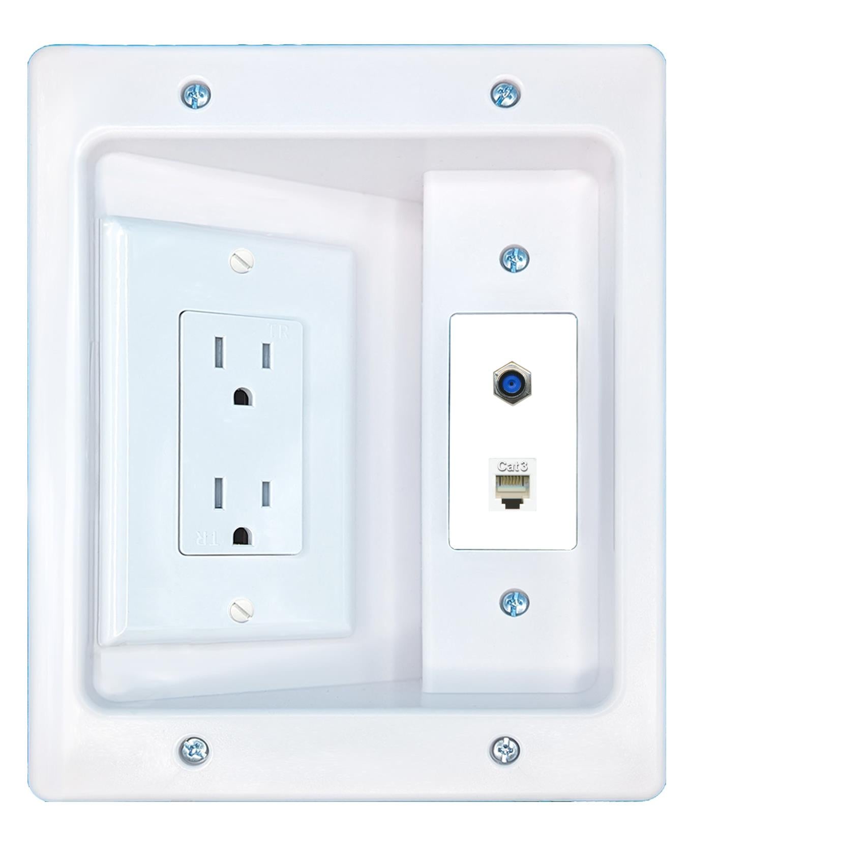 RiteAV F81 PHONE Recessed Wall Plate Cable Concealer Management Kit with Power Outlet Hides Cords and Cables
