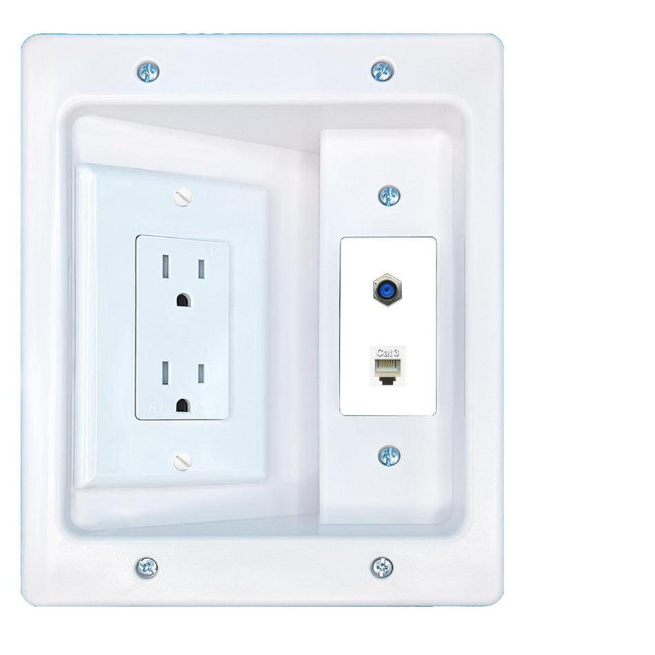 RiteAV F81 PHONE Recessed Wall Plate Cable Concealer Management Kit with Power Outlet Hides Cords and Cables