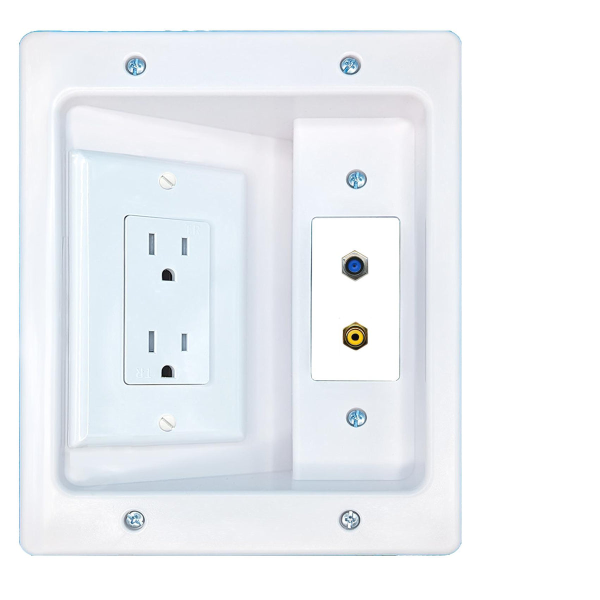 RiteAV F81 RCA-YELLOW Recessed Wall Plate Cable Concealer Management Kit with Power Outlet Hides Cords and Cables