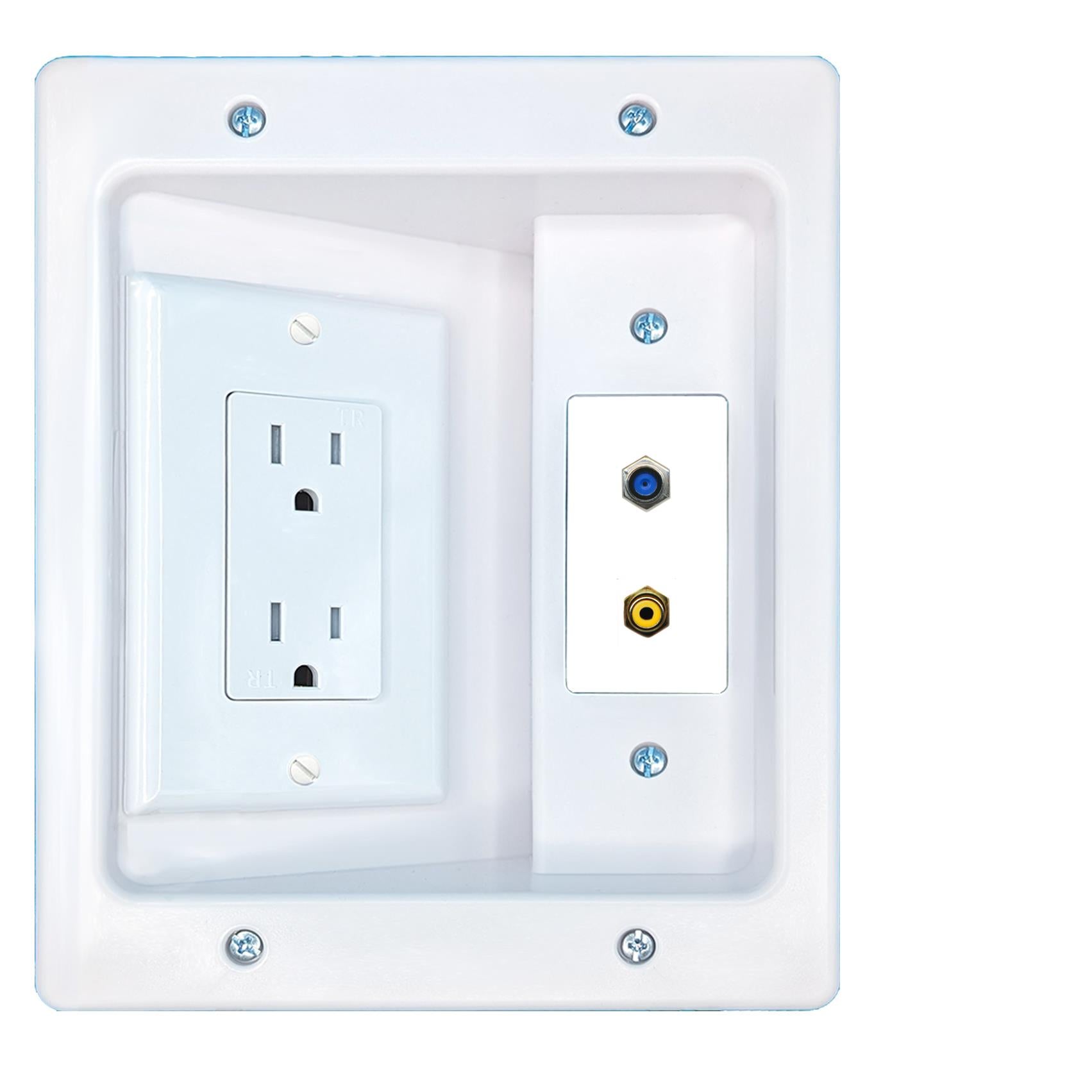 RiteAV F81 RCA-YELLOW Recessed Wall Plate Cable Concealer Management Kit with Power Outlet Hides Cords and Cables