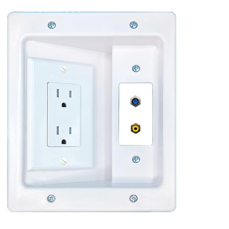 RiteAV F81 RCA-YELLOW Recessed Wall Plate Cable Concealer Management Kit with Power Outlet Hides Cords and Cables