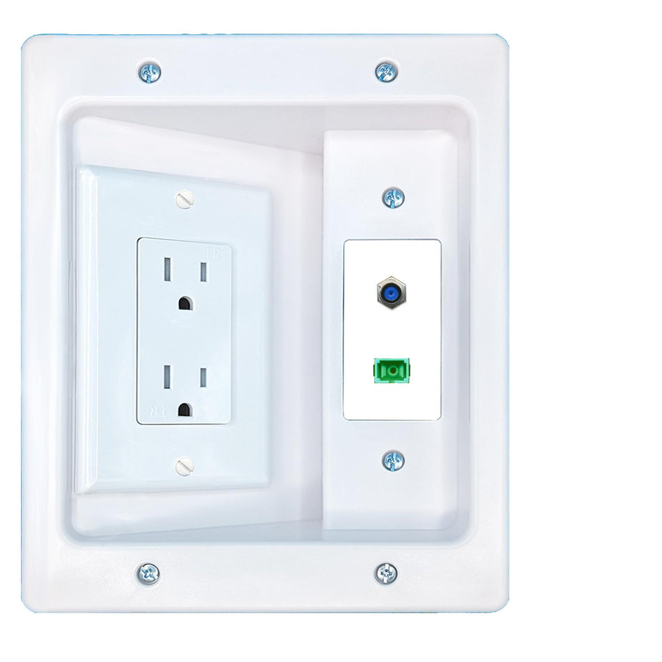 RiteAV F81 SC-APC-SX Recessed Wall Plate Cable Concealer Management Kit with Power Outlet Hides Cords and Cables