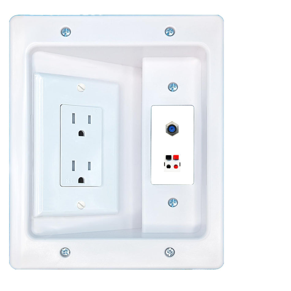 RiteAV F81 SPEAKER Recessed Wall Plate Cable Concealer Management Kit with Power Outlet Hides Cords and Cables