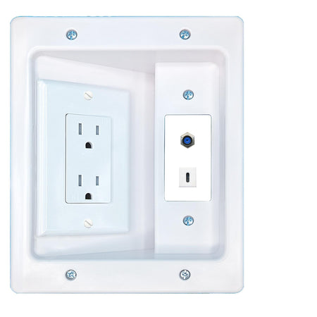 RiteAV F81 USBC Recessed Wall Plate Cable Concealer Management Kit with Power Outlet Hides Cords and Cables