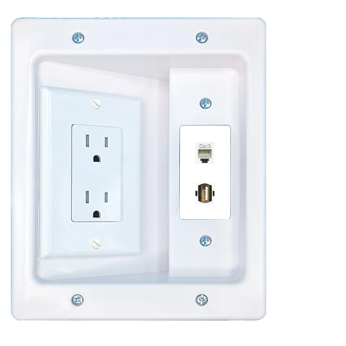 RiteAV PHONE USB2 Recessed Wall Plate Cable Concealer Management Kit with Power Outlet Hides Cords and Cables