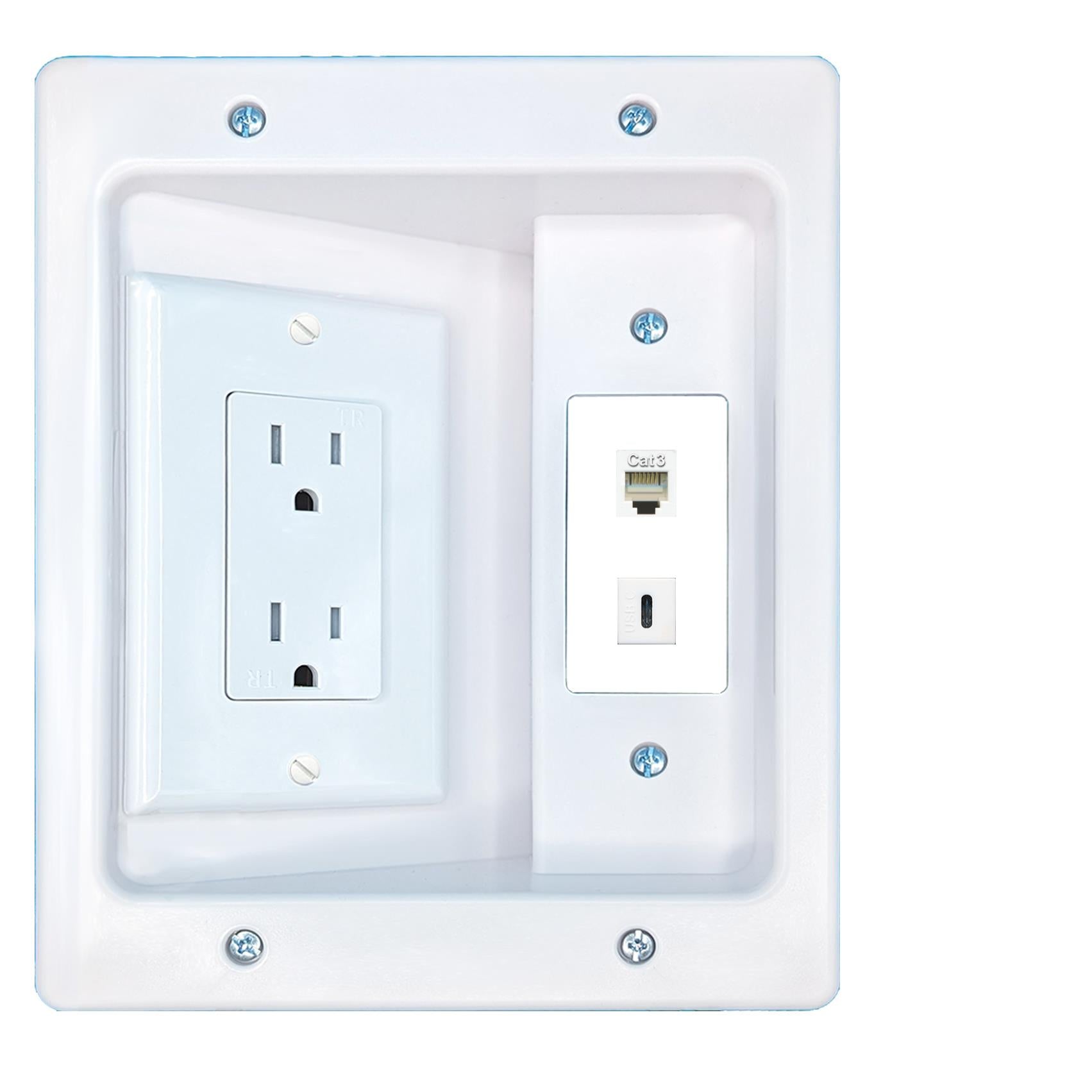 RiteAV PHONE USBC Recessed Wall Plate Cable Concealer Management Kit with Power Outlet Hides Cords and Cables