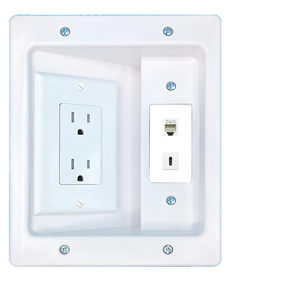 RiteAV PHONE USBC Recessed Wall Plate Cable Concealer Management Kit with Power Outlet Hides Cords and Cables