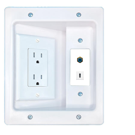 RiteAV RCA-BLUE USBC Recessed Wall Plate Cable Concealer Management Kit with Power Outlet Hides Cords and Cables