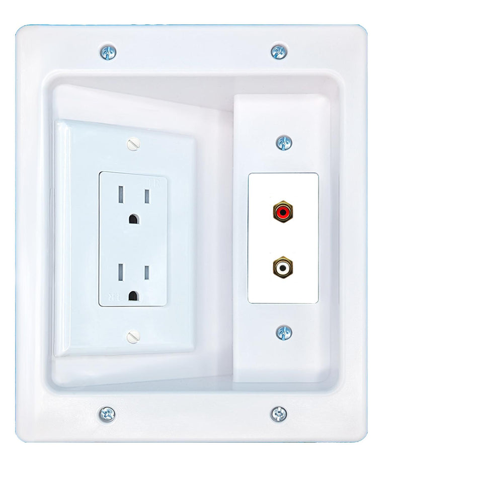 RiteAV RCA-RED RCA-WHITE Recessed Wall Plate Cable Concealer Management Kit with Power Outlet Hides Cords and Cables