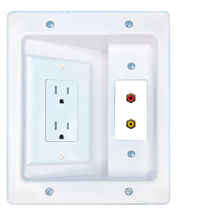 RiteAV RCA-RED RCA-YELLOW Recessed Wall Plate Cable Concealer Management Kit with Power Outlet Hides Cords and Cables