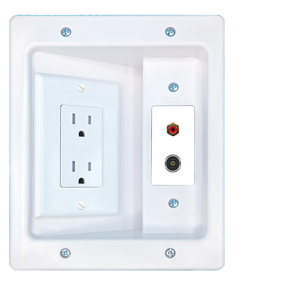 RiteAV RCA-RED TOSLINK Recessed Wall Plate Cable Concealer Management Kit with Power Outlet Hides Cords and Cables