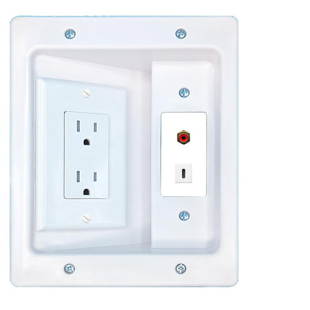 RiteAV RCA-RED USBC Recessed Wall Plate Cable Concealer Management Kit with Power Outlet Hides Cords and Cables