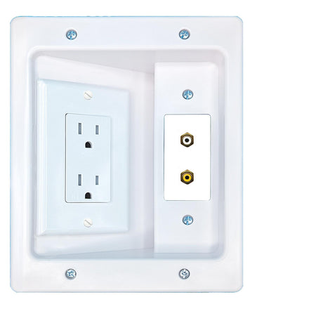 RiteAV RCA-WHITE RCA-YELLOW Recessed Wall Plate Cable Concealer Management Kit with Power Outlet Hides Cords and Cables