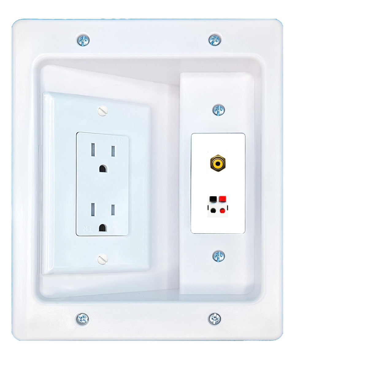 RiteAV RCA-YELLOW SPEAKER Recessed Wall Plate Cable Concealer Management Kit with Power Outlet Hides Cords and Cables