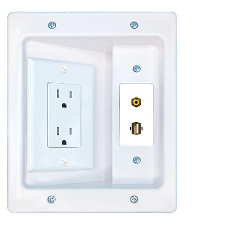 RiteAV RCA-YELLOW USB2 Recessed Wall Plate Cable Concealer Management Kit with Power Outlet Hides Cords and Cables