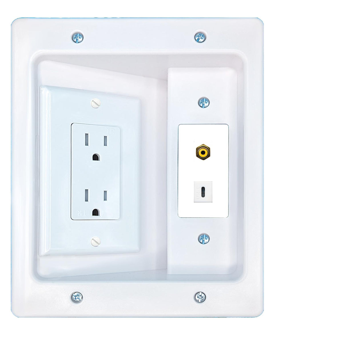 RiteAV RCA-YELLOW USBC Recessed Wall Plate Cable Concealer Management Kit with Power Outlet Hides Cords and Cables