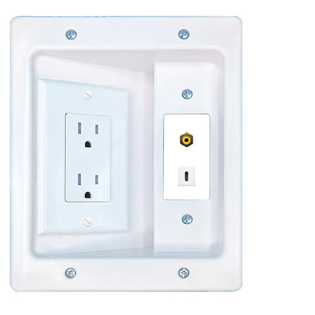 RiteAV RCA-YELLOW USBC Recessed Wall Plate Cable Concealer Management Kit with Power Outlet Hides Cords and Cables