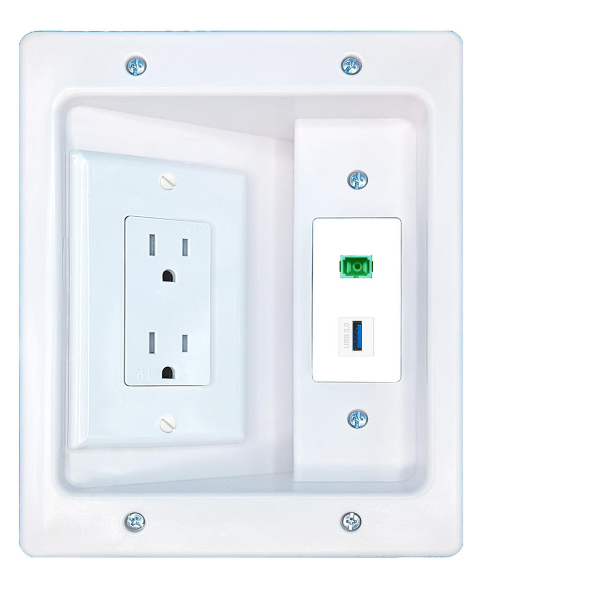 RiteAV SC-APC-SX USB-3 Recessed Wall Plate Cable Concealer Management Kit with Power Outlet Hides Cords and Cables