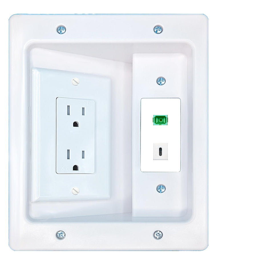 RiteAV SC-APC-SX USBC Recessed Wall Plate Cable Concealer Management Kit with Power Outlet Hides Cords and Cables