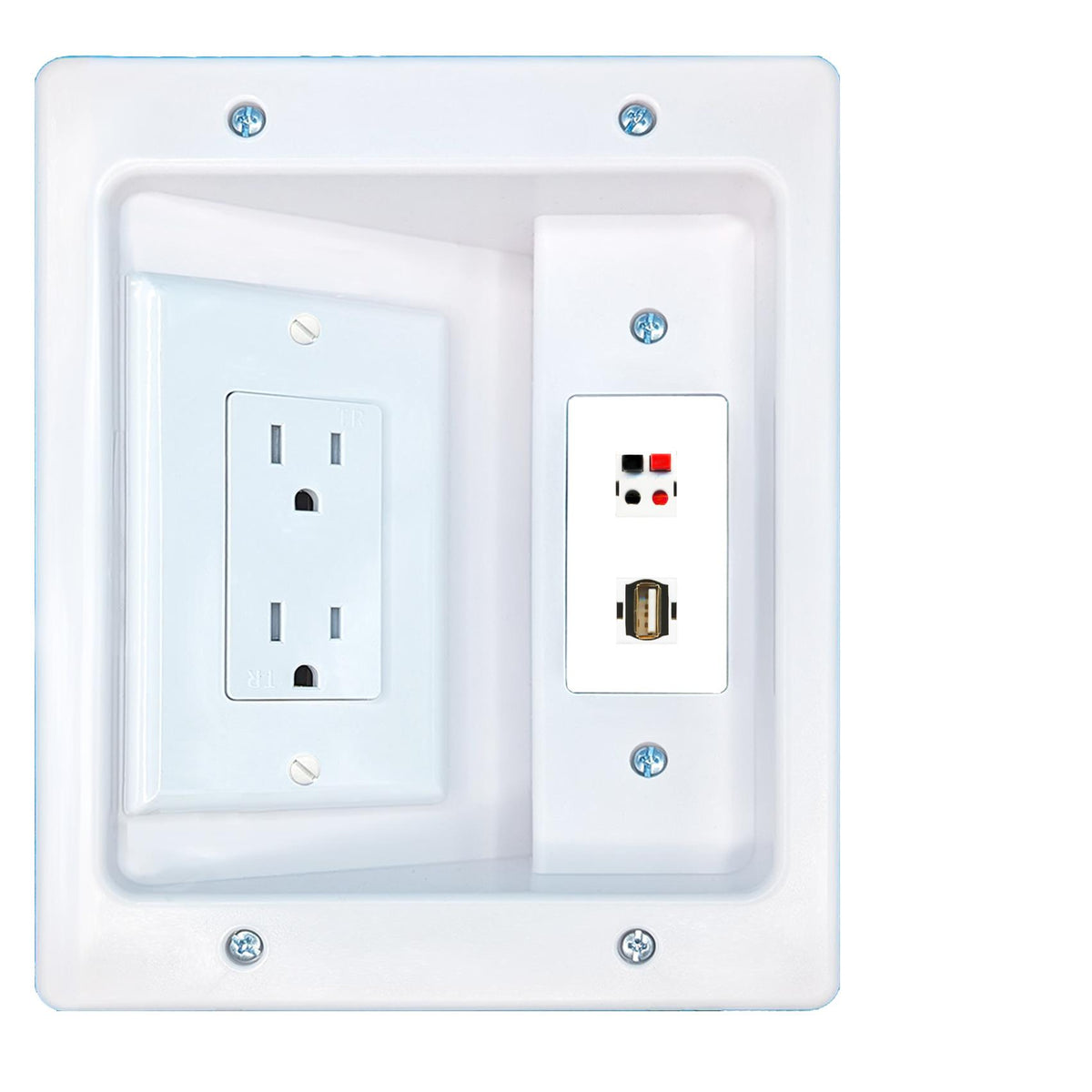 RiteAV SPEAKER USB2 Recessed Wall Plate Cable Concealer Management Kit with Power Outlet Hides Cords and Cables