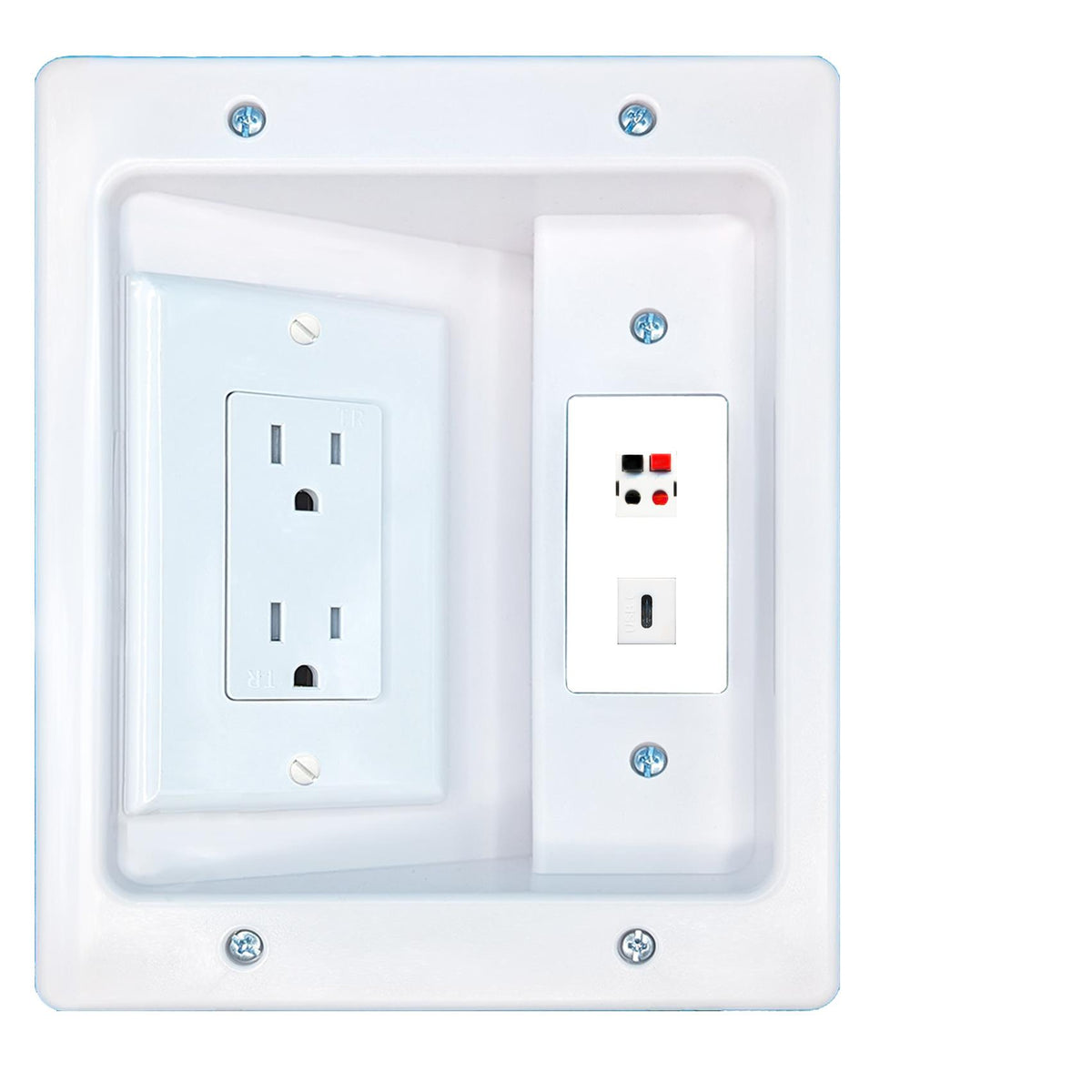 RiteAV SPEAKER USBC Recessed Wall Plate Cable Concealer Management Kit with Power Outlet Hides Cords and Cables