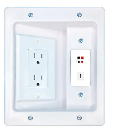 RiteAV SPEAKER USBC Recessed Wall Plate Cable Concealer Management Kit with Power Outlet Hides Cords and Cables