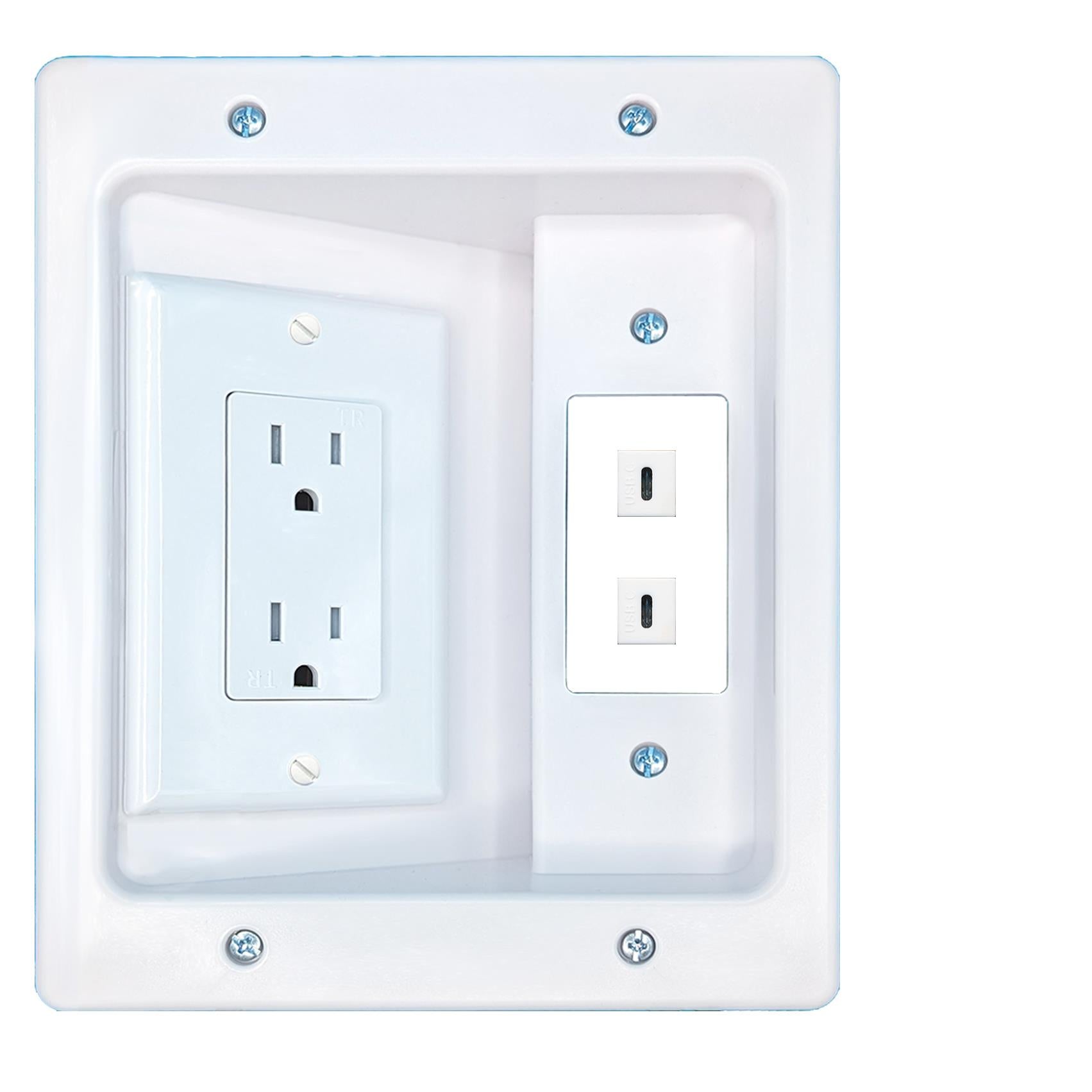RiteAV 2 USBC Recessed Wall Plate Cable Concealer Management Kit with Power Outlet Hides Cords and Cables